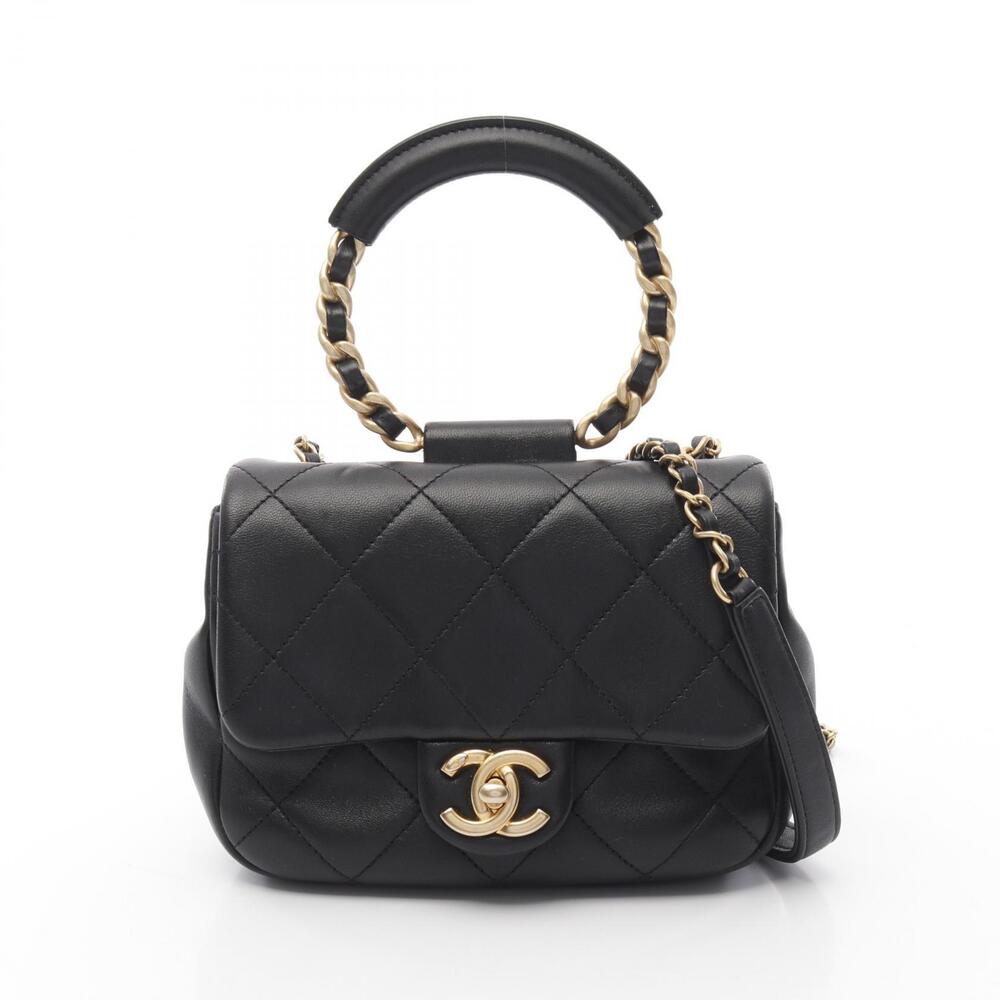 Chanel Shoulder Bag Lambskin Sheepskin Black